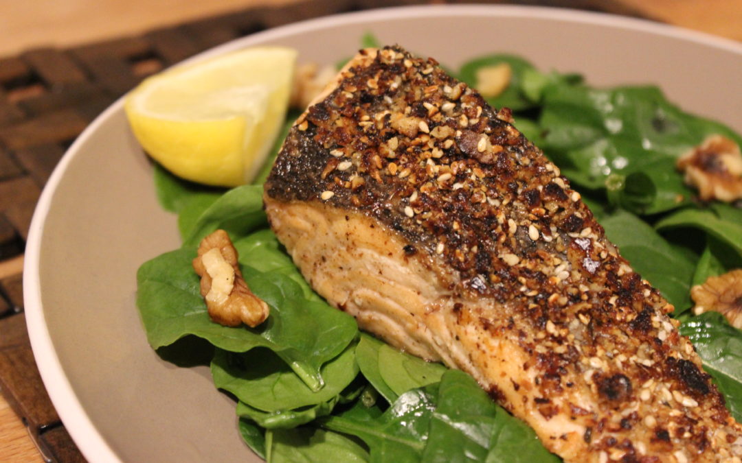 Dukkah and walnut crusted salmon